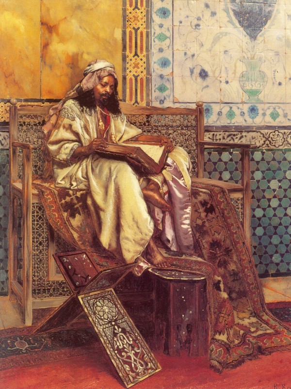 An Oriental man reading by Frederick Goodall